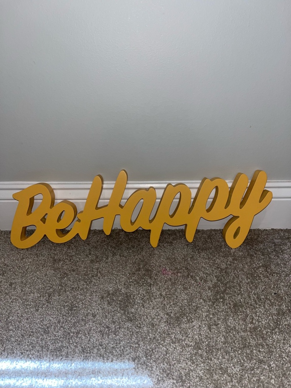 Be Happy Yellow Script Wall Sign - Cheerful Home Accent